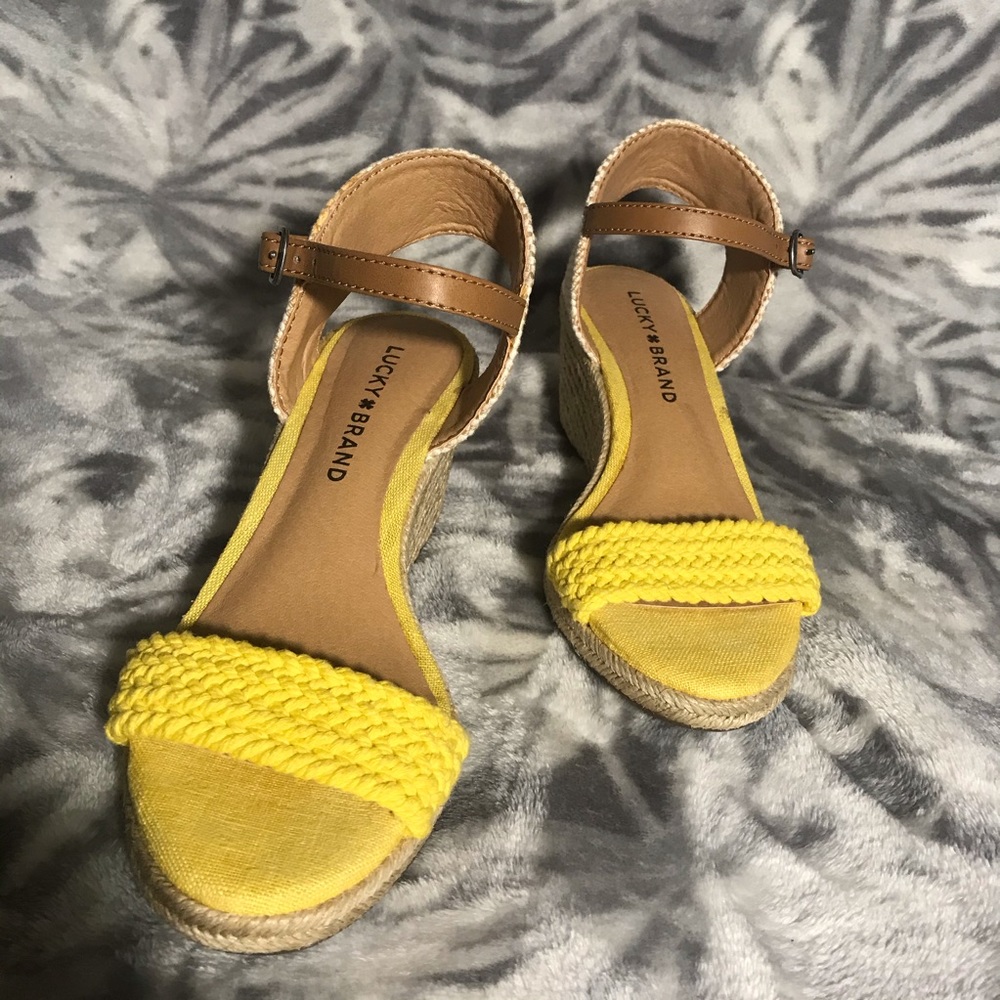 Lucky Brand Mustard Yellow Rope Wedges